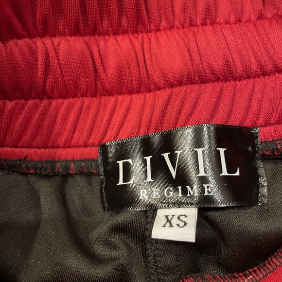 Civil Regime Track Pants Womens XS Red Black Stripe Drawstring Ankle Zip Stretch - Picture 2 of 13